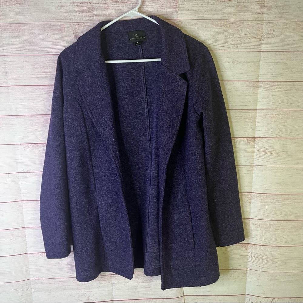 Worthington Purple Lightweight Knit Open Front Pocket Coat Size‎ Small